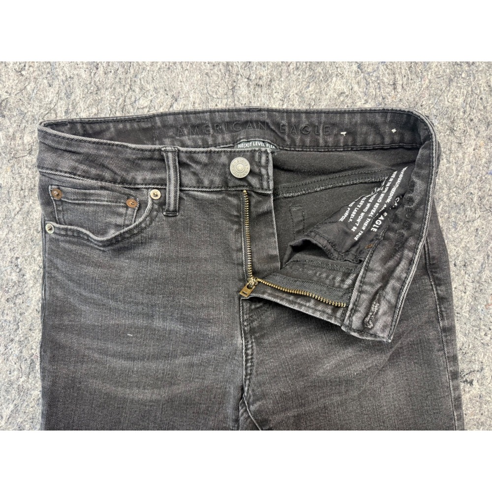 American Eagle Mens Next Level Flex Slim Jeans Faded‎ Black Raw Hem 30x30